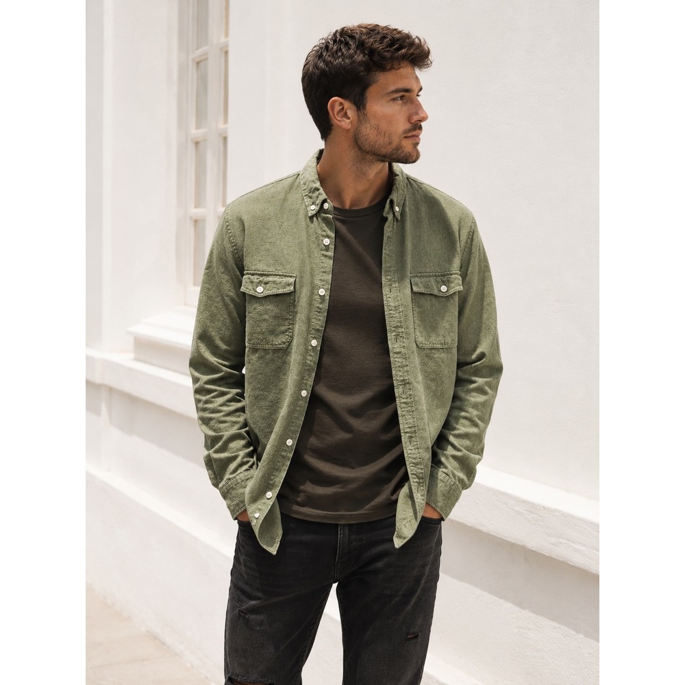 Everlane Mens XXL Olive Green Heavyweight Cotton Flannel Button Down Shirt